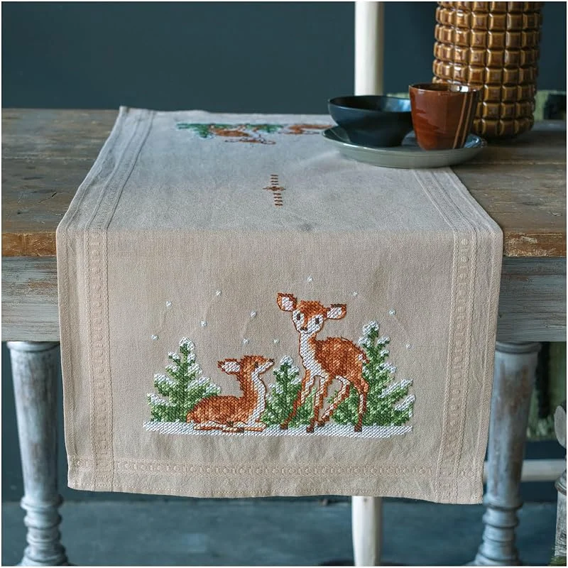 Besuche den Vervaco-Store Vervaco Stickpackung Kreuzstich Set Vorgedruckt Tischläufer Hirsch Stickdecken Vorgezeichnet DIY Basteln Erwachsene Kreativ Stickläufer zum Selbersticken 40 x 100 cm Stickset — Küche & Haushalt