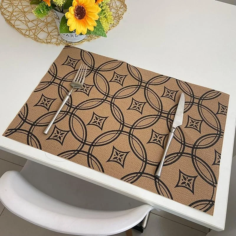 Besuche den Epinki-Store Epinki 2er Set Tischsets Abwaschbar Vintage Quadratisch 30x45CM, PVC Platzset Elegant Geometrisch Rhombus Kreis Muster Anti-Rutsch, Tisch-Sets Schwarz für Küche — Küche & Haushalt