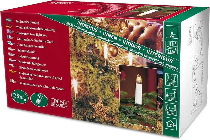 Besuche den Konstsmide-Store Konstsmide Baumkette, Topbirnen, teilbarer Stecker, 25 klare Birnen, 230V, Innen, grünes Kabel - 2032-000 Grün — Weihnachtsbeleuchtung