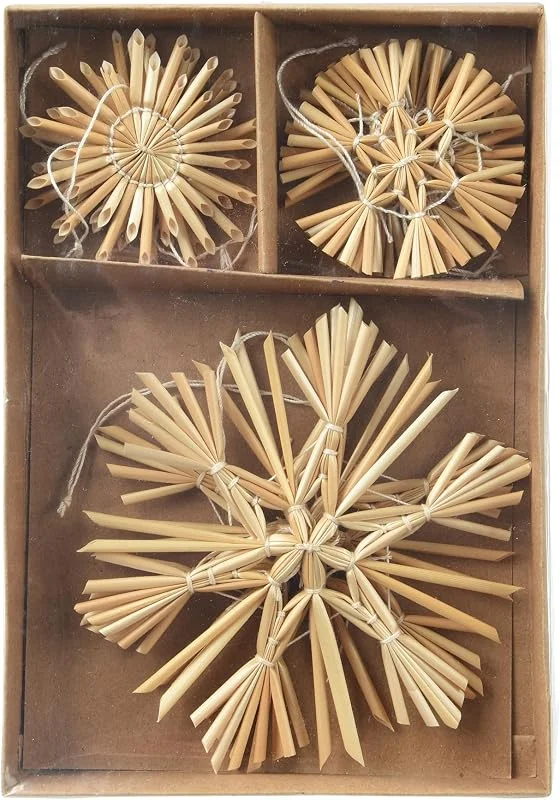 Marke: Kaemingk Kaemingk Christbaumschmuck Stroh 6-12cm - 9er Set Schneeflocke Figuren zum Aufhängen - Weihnachtsbaum Anhänger für Weihnachten - Christbaumanhänger & Weihnachtsbaumschmuck - Eiskristall Stern Natur — Weihnachtsdeko