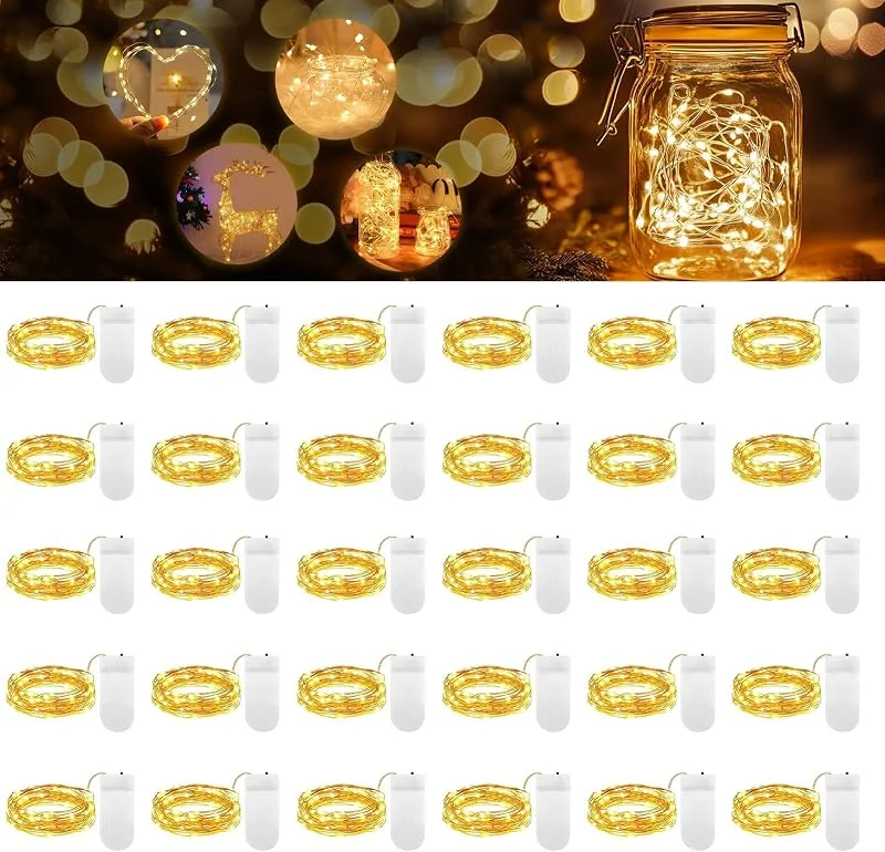 Marke: DWDHYEAN LED Mini Lichterkette mit Batterie Warm weiß DIY kleine Lichterketten Wasserdich Batteriebetrieb Beleuchtung Batteriebetrieben Deko für Flasche Urlaub Weihnachten — Kerzenlicht Abendessen