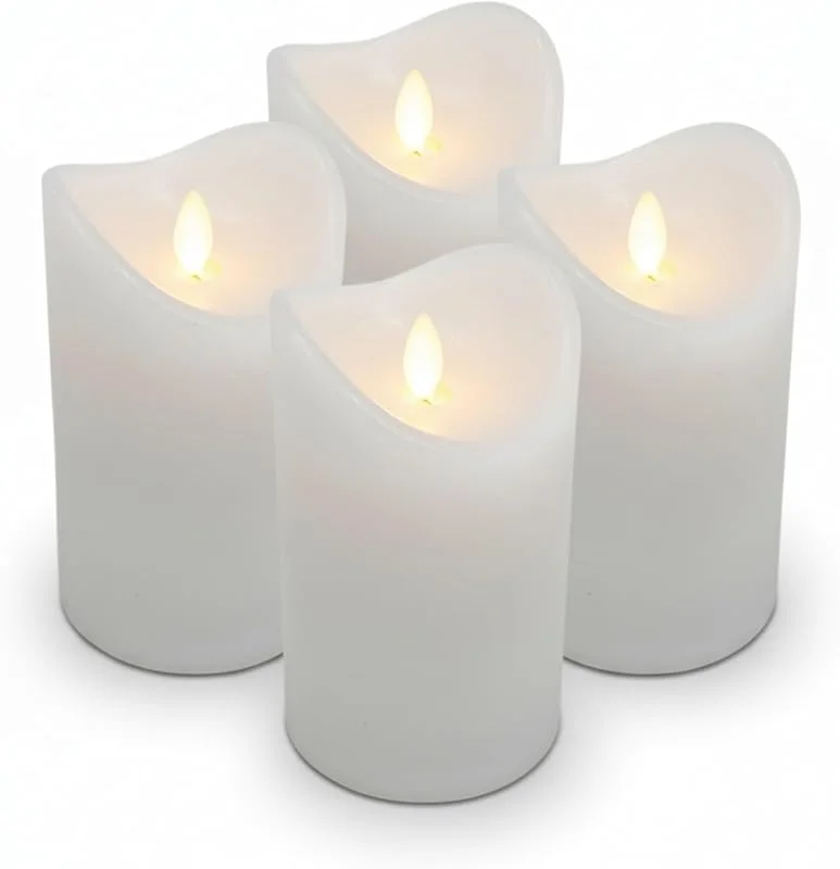 Besuche den ToCi-Store ToCi 4 x LED Kerzen Weiß Ø 7, 5 x 10 cm – Echtwachskerzen flammenlos mit beweglicher Flamme & Timer - Stumpenkerzen mit LED-Licht für Advent, Deko, Grablicht, Innenbereich — Kerzenlicht Abendessen