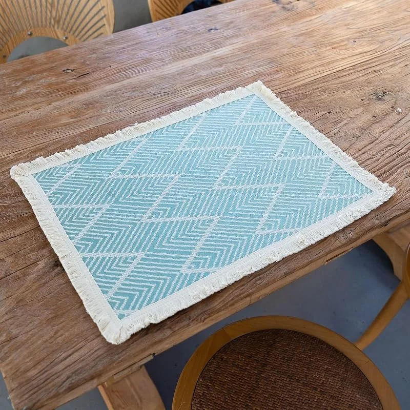 Besuche den Epinki-Store Epinki Tischsets Platzsets Waschbar Quadratisch, 2er Set 30x45CM Platzsets Weihnachten Modern Welle Streifen Muster mit Quaste aus Polyester Baumwolle, Tischuntersetzer Boho Grün Beige — Küche & Haushalt