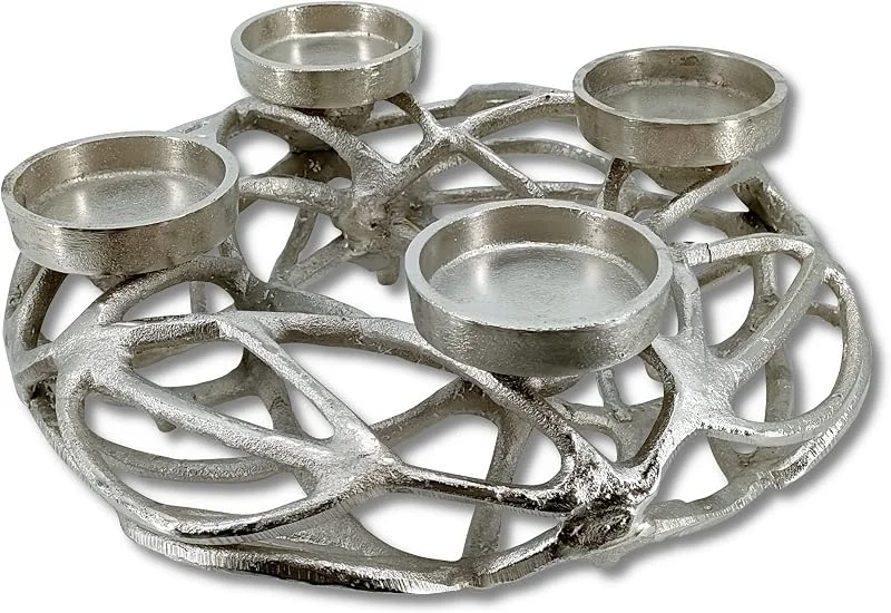 Besuche den DARO DEKO-Store Metall Kranz Ø 30cm mit Kerzenhalter Silber für Vier große Stumpen-Kerzen Tisch-Deko Advent-Kerzenständer — Advent und Tisch