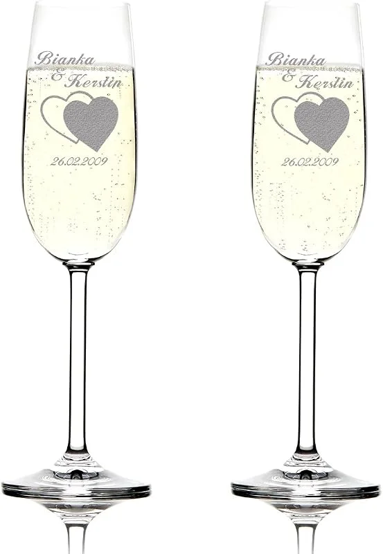 Besuche den polar-effekt-Store polar-effekt 2 Champagnergläser mit Gravur Hochzeitsgeschenk - zur Silberhochzeit, Gold- und Diamanten-Hochzeit Sekt-Gläser als Geschenkidee für Standesamt, Valentinstag Schaumweinglas-Set — Wein und Festtafel