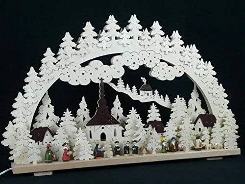 Besuche den Rudolphs Schatzkiste-Store Rudolphs Schatzkiste Schwibbogen mit Seiffener Kirche Kurrende und Beleuchtung BxHxT 70x45x7cm NEU Lichterbogen Fensterbogen Spitzbogen Erzgebirge Seiffen Weihnachten Licht Holz Dekoration — Weihnachtsdeko