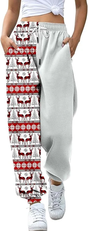 Marke: Générique Arbeitshose für Damen, Cargohose, Jogginghose, bedruckt, Weihnachten, bequem, für Damen, elastischer Kordelzug, hohe Taille, attraktiv, bedruckt, Wohnzimmerhose, 15-ag, Medium — Weihnachtsmode