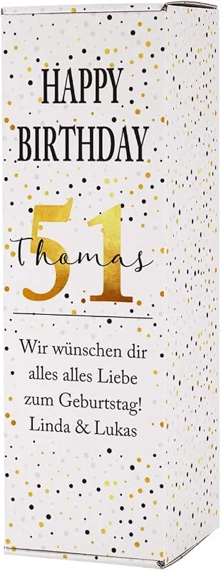 Besuche den Herz & Heim-Store Herz & Heim® Flaschen-Verpackung mit Personalisierung Geburtstag Golden Age — Geschenkverpackung