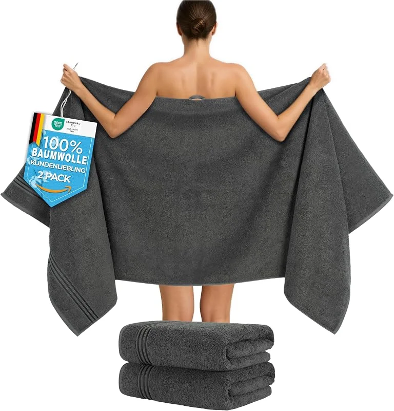 Besuche den Hammetex-Store Hammetex Saunahandtuch 2er Set 80x200 cm, XL Duschtuch, 100% Baumwolle — Wein und Festtafel