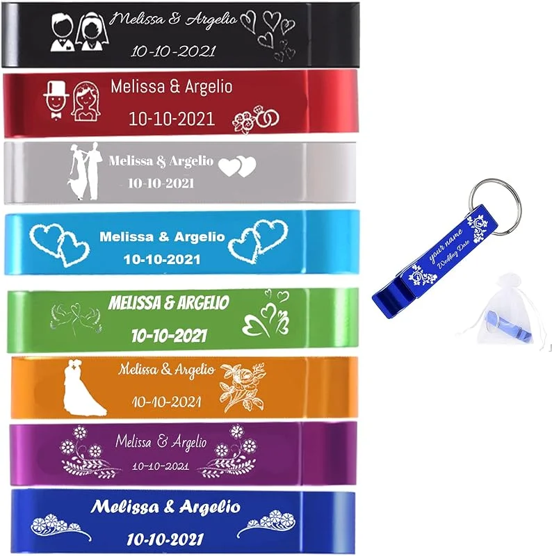 Marke: CWYW 100pcs Custom Taschengröße Flaschenöffner für Hochzeitsfeier, Hochzeitsbevorzugungen für Gast, maßgeschneiderte Flaschenöffner, farbenfrohe, Aluminium — Wein und Festtafel