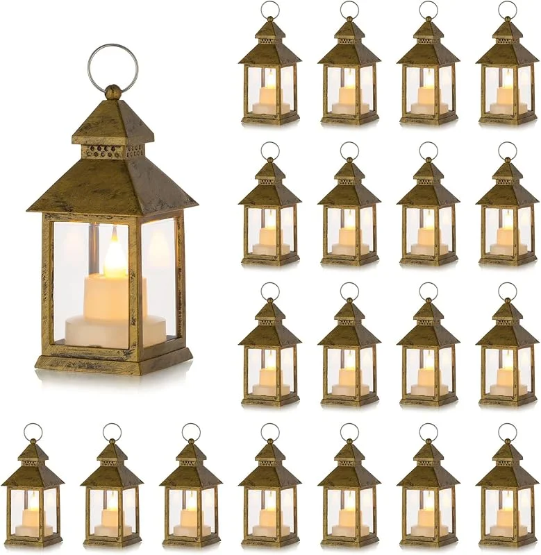 Besuche den Romadedi-Store Mini-Laternen, dekorativ für Hochzeit, Tafelaufsatz: Romadedi 20 Stück, hängende kleine goldene Laternen, Großpackung mit flackernden LED-Kerzen für Halloween-Dekorationen, Weihnachtstischdekoration — Kerzenlicht Abendessen
