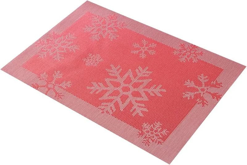 Besuche den Epinki-Store Epinki 2Pcs Set Tischset Weihnachten Abwischbar Quadratisch 45x30CM, PVC Platzdeckchen rutschfest mit Weihnachten Schneeflocke Muster Hitzebeständige, Tischuntersetzer Rot für Hotel — Küche & Haushalt
