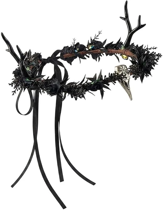 Marke: Brxmpn Gothic-Elfen-blumenkrone, Schwarzes Raben-Cosplay-Stirnband Für Halloween-bühnenshows, Hexen-kostüm-Accessoires — Weihnachtsmode