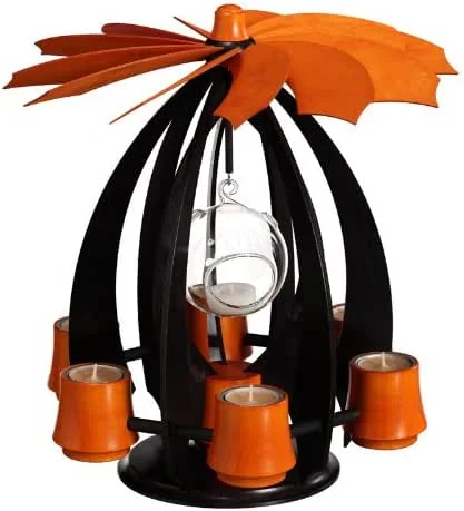 Besuche den Rudolphs Schatzkiste-Store Rudolphs Schatzkiste Schwebepyramide Anthrazit Orange mit Glaskugel BxHxT 33, 5x37x33, 5cm NEU Pyramide Schweben Holzpyramide Seiffen Erzgebirge Weihnachten Wärmespiel Teelicht Lichter Figur Holz — Weihnachtsdeko