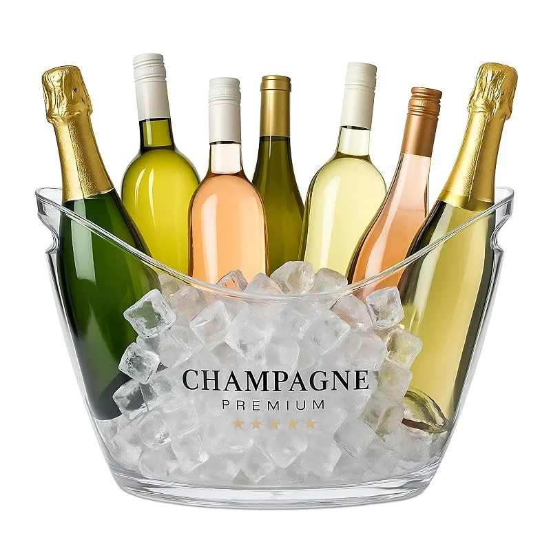Besuche den Relaxdays-Store Relaxdays Eiseimer, Getränkeschale mit Griffen, 8 l, Flaschenkühler für Sekt, Champagner & Wein, Kunststoff, transparent — Wein und Festtafel