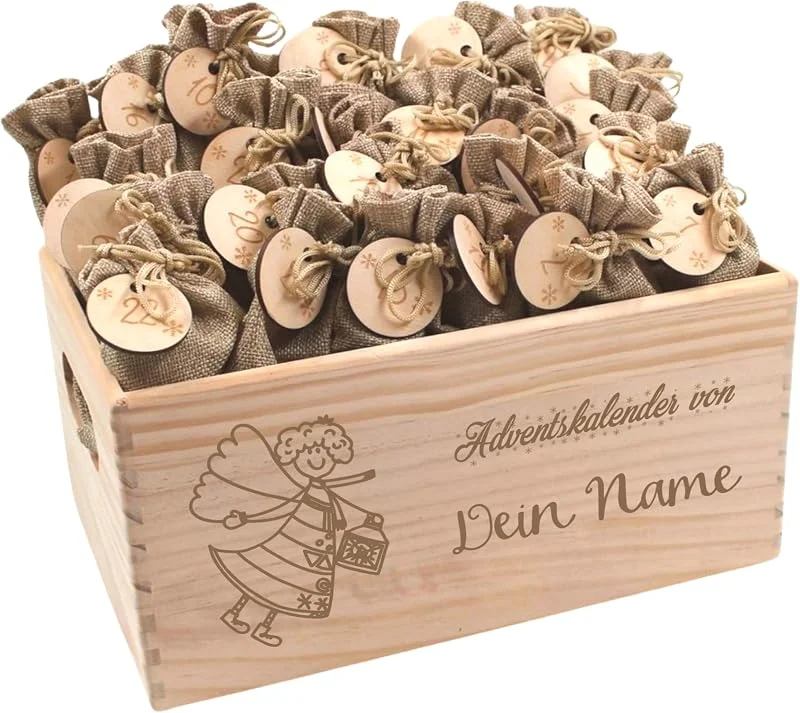 Besuche den die-veredler-Store Adventskalender mit Name, Adventskalender zum Befüllen, Adventskiste Kinder, Adventskalender Kinder, Adventskiste personalisiert, Weihnachtskalender aus Nadel-Holz mit Namen Christkind — Advent und Tisch