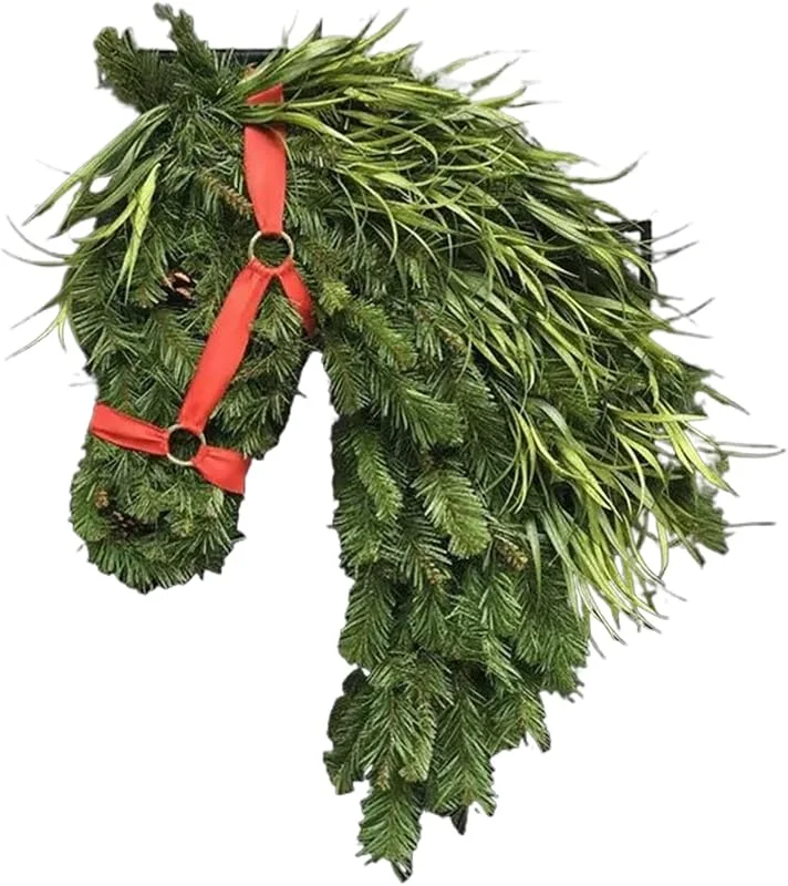 Marke: ZHUMCCY Pferdekopf Weihnachtskranz, Pferdekopfkranz Lustig Künstlich Rustikal Pferdekopf Türkranz Dekoration Tier Weihnachtskranz Dekoration Für Türen, Wände, Terrassen, Gärten Und Höfe, 40x30x5cm — Weihnachtsdeko