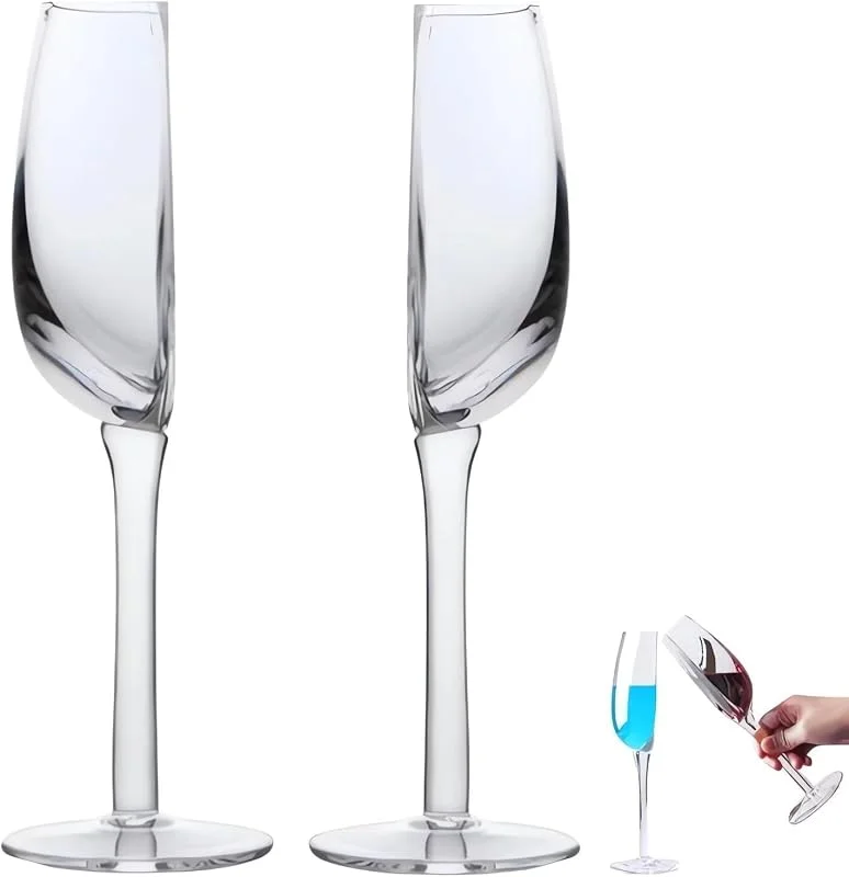 Marke: BOSENIYU Halbe Weingläser Becher, Lustiges wiederverwendbares Weinglas in der Hälfte geschnittenes Glas, langstieliges halbrundes Rotweinglas. (2 Pcs) — Wein und Festtafel