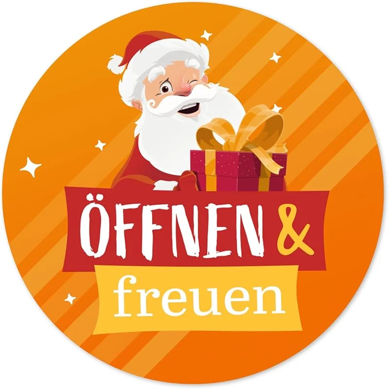 Besuche den Einladungskarten Manufaktur Hamburg-Store 48 Geschenkaufkleber Weihnachten - ÖFFNEN UND FREUEN Santa — Geschenkverpackung