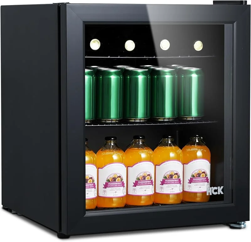 Besuche den HCK-Store HCK 48L Mini Kühlschrank mit Glastür, 0-15°C Getränkekühlschrank für Bier, Lautlose kleine Kühlschränke 39dB, 2 Ablagen, Mini Fridge für Büro Zimmer, Minibar Bar Party, Bierkühlschrank, Schwarz — Wein und Festtafel