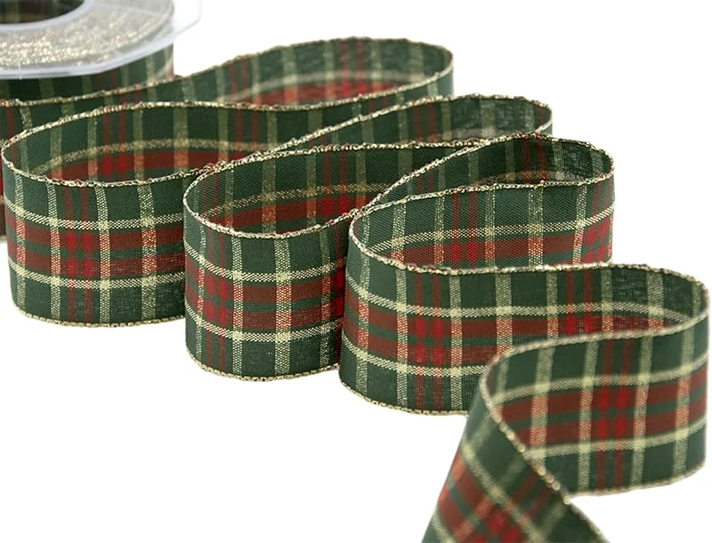 Besuche den Furlanis-Store Furlanis - Tartanband Noel, Weihnachtsdekoration, Italienischer Stoff - Englisch Grün, 40 mm x 20 m — Geschenkverpackung