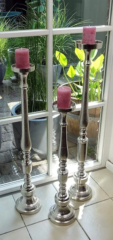 Marke: Michael Noll Kerzenständer Kerzenhalter Aluminium Deko Groß Silber Raw - Kerzenleuchter Modern aus Metall - XXL 3 Größen 76 cm, 92 cm oder 102 cm (H 92 cm (MN-KS-8008)) — Kerzenlicht Abendessen