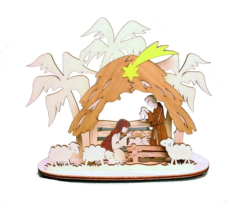 Marke: Kuhnert Drechslerei Kuhnert Teelichthalter „Krippe“ aus Holz - handgefertigte Weihnachtsdeko mit 3D-Effekt - Natürliche Materialien - für echte Teelichter geeignet - Made in Germany — Advent und Tisch