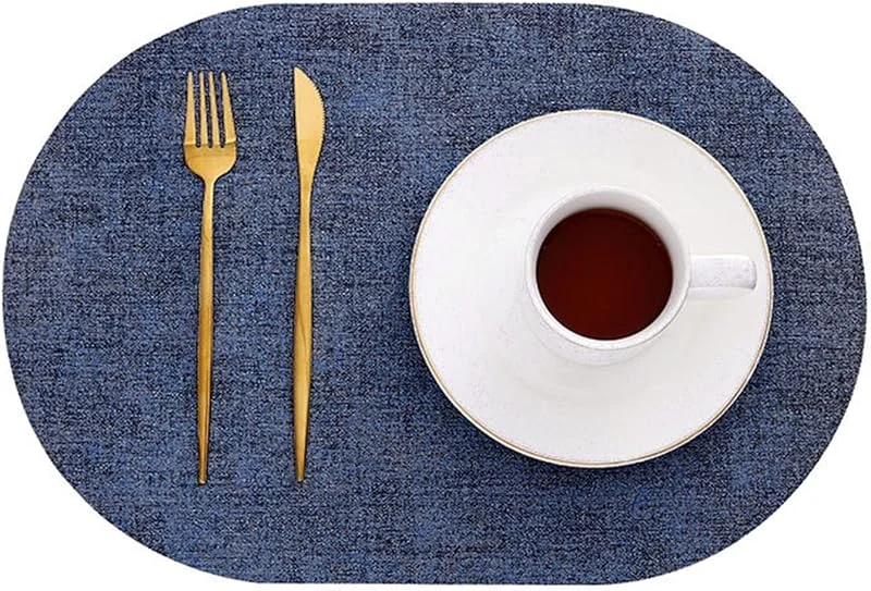 Besuche den Epinki-Store Epinki 2Pcs Set Tischset Weihnachten Oval 30x44CM, PU Leder Platzset Weihnachten Modern Einfarbig Gewebt Texture Hitzebeständige, Tischmatten Set Abwaschbar Dunkel Blau für Restaurant Speisetisch — Küche & Haushalt