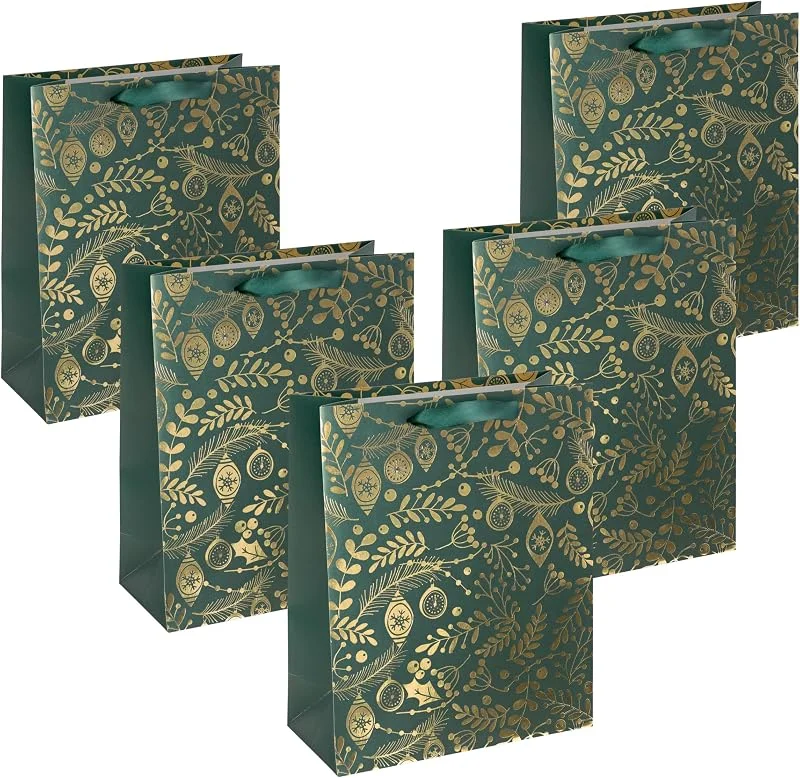 Besuche den Sigel-Store SIGEL Premium Geschenktüten Goldene Ornamente Grün groß 33 x 26 cm 5er Set — Geschenkverpackung
