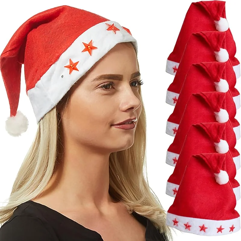 Besuche den Annastore-Store 6 x Weihnachtsmütze mit blinkenden Sternen Nikolausmütze leuchtend — Weihnachtsmode