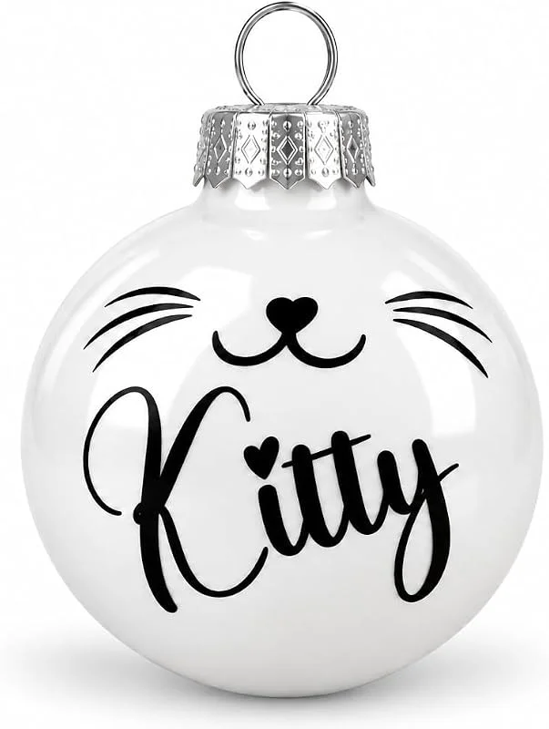 Besuche den AURIMELLYS-Store Personalisierte Weihnachtskugeln aus Glas (6 cm oder 8 cm) – mit Name unf Motiv – Farben & Schriftart wählbar (weiß - glänzend, 6 cm) — Weihnachtsdeko
