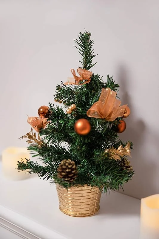 Besuche den HEITMANN DECO-Store HEITMANN DECO dekorierter Weihnachtsbaum - Kleiner künstlicher Tannenbaum mit Schmuck - Gold, Kupfer - Kunststoffbaum — Advent und Tisch