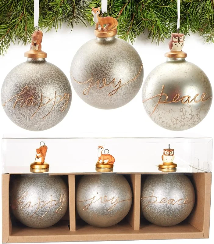 Besuche den BRUBAKER-Store BRUBAKER 3er Set Weihnachtskugeln aus Glas - Happy Joy Peace — Weihnachtsdeko