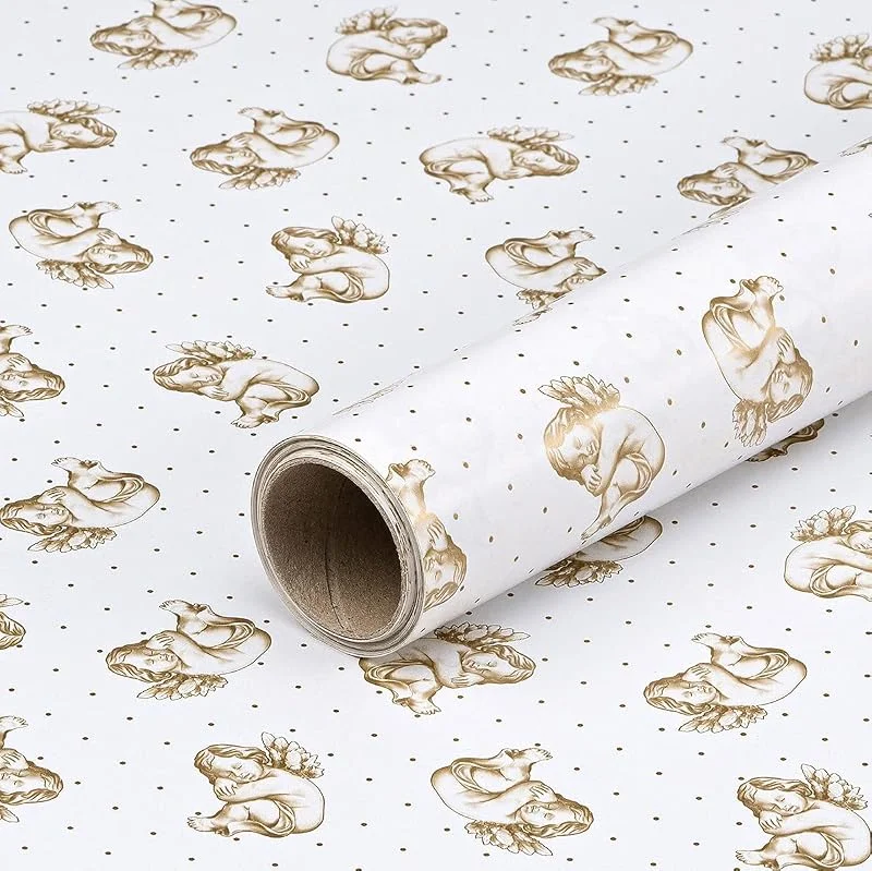 Marke: Natürlich verpacken Geschenkpapier Weiß mit goldenen Engeln, Geburtstagspapier, 0, 7 x 10 m — Geschenkverpackung