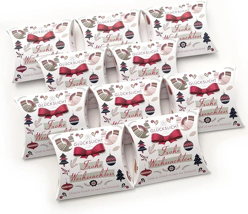 Besuche den VALINA-Store Glückslicht in der Geschenkbox mit der ausgestanzten Schleife, Vintage, Frohe Weihnachten, Mit weihnachtlichen Motiven, 10er-Set — Kerzenlicht Abendessen