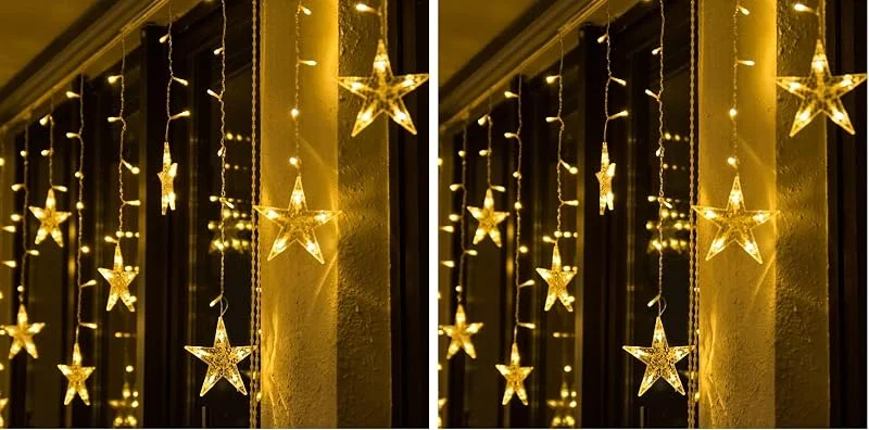 Besuche den BLOOMWIN-Store BLOOMWIN Lichtervorhang Stern Lichterkettenvorhang USB 8Modi Stimmungslichter Weihnachtsbeleuchtung für Fenster Tür Innen Sternenvorhang Warmweiß (Packung mit 2)