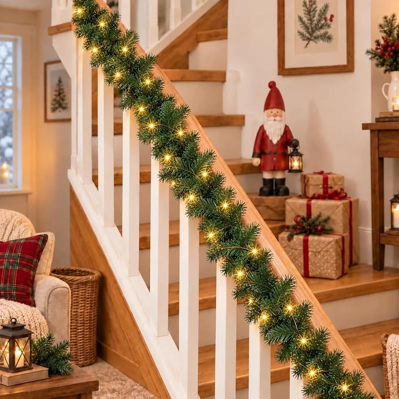 Marke: GOZEEOSX Weihnachtsgirlande mit Beleuchtung, 10m Tannengirlande, 200 LED — Weihnachtsdeko