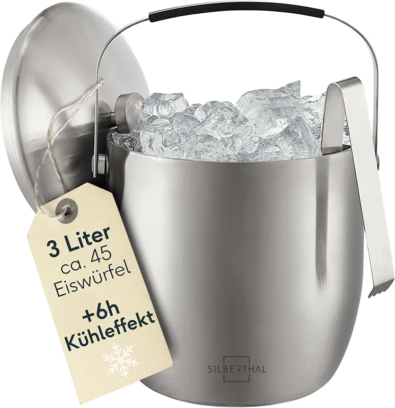 Besuche den SILBERTHAL-Store SILBERTHAL Eiswürfelbehälter Edelstahl 3L - Doppelwandig Isoliert — Küche & Haushalt