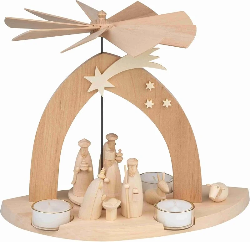Besuche den Seiffener Volkskunst-Store Seiffener Volkskunst Schalling, Weihnachtspyramide Pyramide Erzgebirgspyramide, 1S250, 20x29x23 cm, naturbelassen mit Christi Geburt und den DREI Weisen 23 cm — Weihnachtsdeko