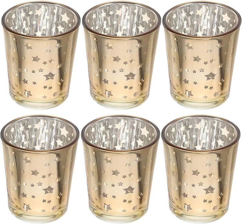 Marke: BESTOYARD BESTOYARD 6stücke Teelichthalter aus Glas mit Sternenmuster Goldene Kerzenständer für Teelichter Wiederverwendbare Stabile Deko für Hochzeit Weihnachten Geburtstag und Party — Kerzenlicht Abendessen