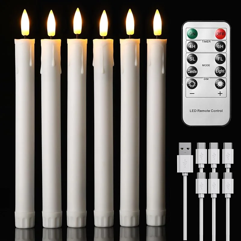 Besuche den EXTSUD-Store EXTSUD 6er LED Stabkerzen Wiederaufladbare LED Stabkerzen mit Timer und Fernbedienung Weicher Silikon Wachskern, Einzigartiges Tranen-Design LED Kerzen fur Zimmer Hochzeit Esstisch und Gartenparty — Kerzenlicht Abendessen