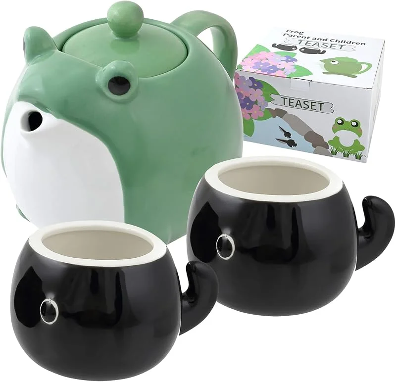 Marke: HAKONE YOSEGI Frosch-Teekanne und Tassen-Set, japanisches Teeservice mit Filter und Geschenkbox (850 ml Teekanne, 2 Tassen à 142 ml) — Geschenkverpackung