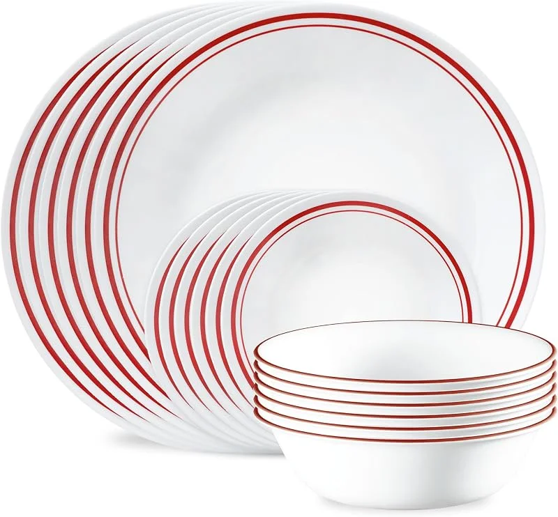 Marke: CORELLE Corelle Vitrelle 18-teiliges Service für 6 Geschirr-Set, dreilagiges Glas und splitterfest, leichte runde Teller und Schüsseln, Logan — Advent und Tisch