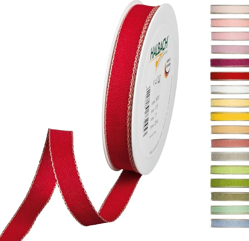 Besuche den Halbach-Store Halbach Dekoband mit Leinenkanten, 15 mm x 20 m, rot, leinen — Geschenkverpackung