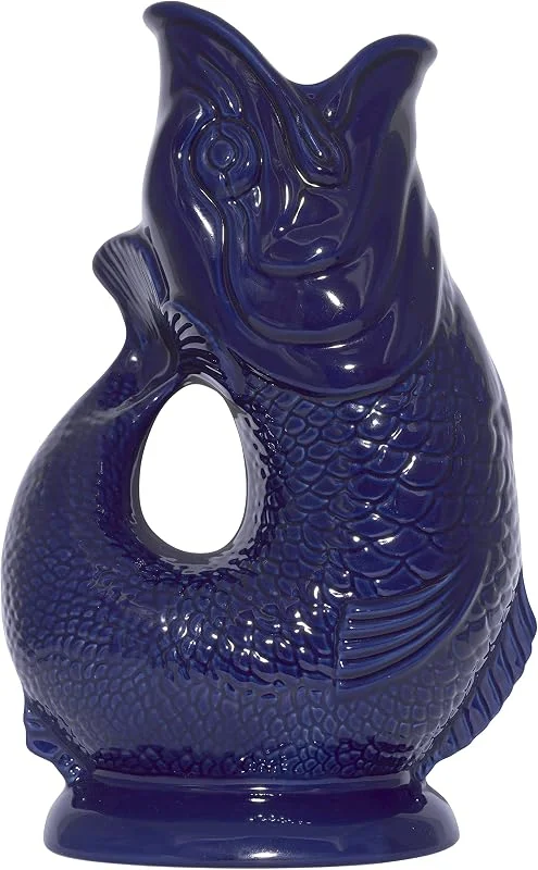 Besuche den Gluckigluck-Store Gluckigluck Karaffe XL Dunkelblau glänzend – 1, 2 l – Original Gluggle Jug aus England – Wasserkrug mit Glucker-Geräusch – Handgefertigt & glänzende Oberfläche – Kult-Krug als Vase oder Dekanter — Küche & Haushalt