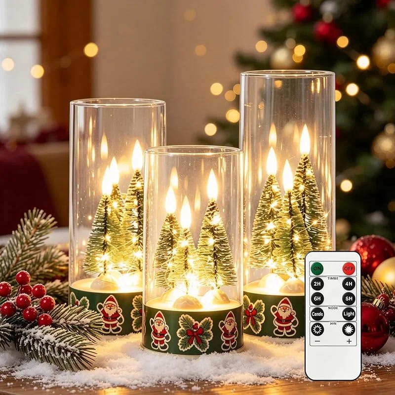 Besuche den ACAREY-Store 3 Stück Weihnachtsdeko LED Kerzen 3D Weihnachtskerzen mit Timer (A) — Weihnachtsbeleuchtung
