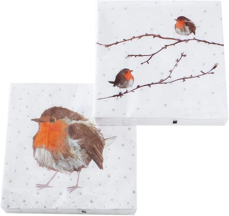 Marke: in due 2 x 20 Servietten Weihnachten Weihnachtsservietten 'Rotkehlchen' - 33 x 33 cm — Advent und Tisch