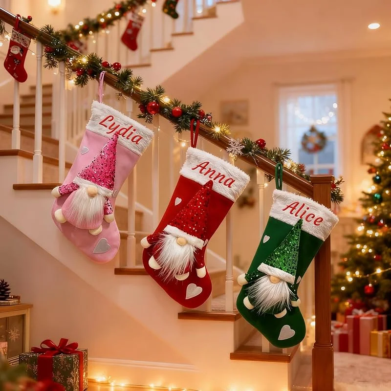 Marke: Generisch Generisch 2 PCS Personalisiert Weihnachtsstrumpf, GNOME Design Rot 47 cm — Weihnachtsdeko