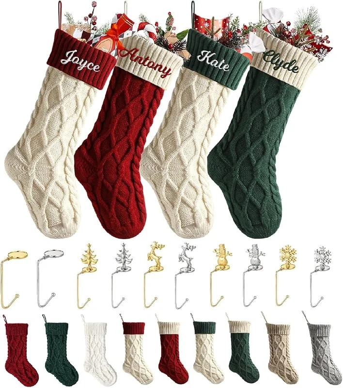 Besuche den papasgix-Store papasgix Weihnachtsstrumpf Personalisiert mit Name Nikolausstrumpf 46cm große gestrickte Weihnachtssocken Icon Christmas Stockings Haken Weihnachtsdeko (Bunt Raute-Name, 1PC)