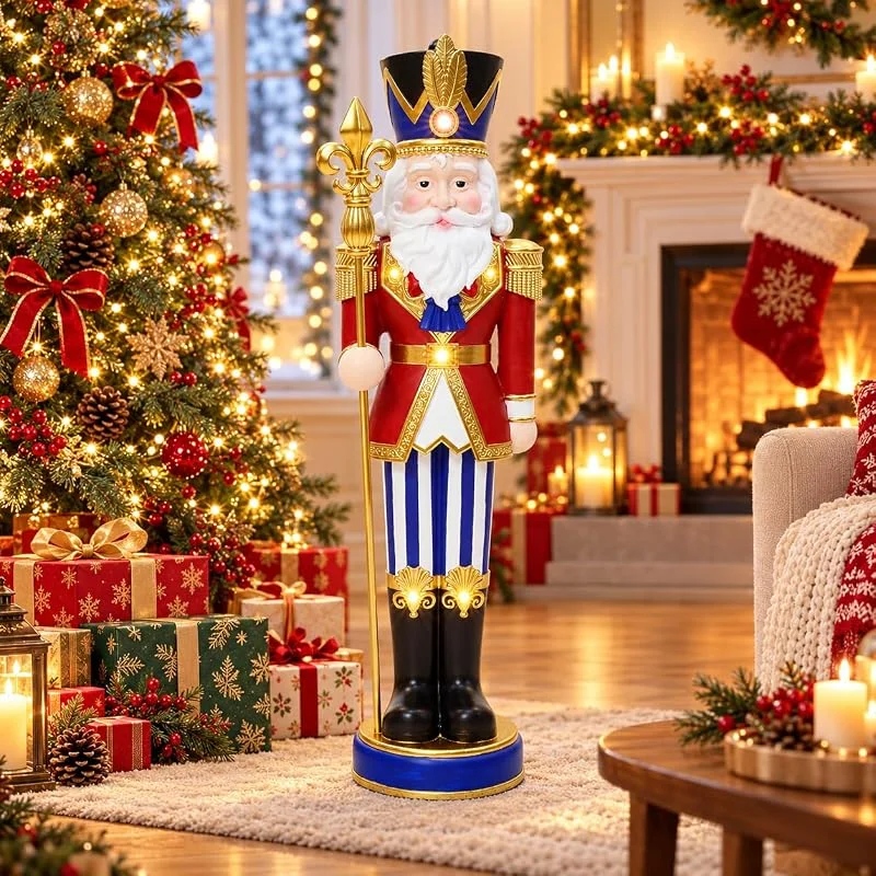 Besuche den Hometopia-Store Hometopia Nussknacker Figur groß 91 cm, Weihnachtsdeko mit LED, Timer, MgO